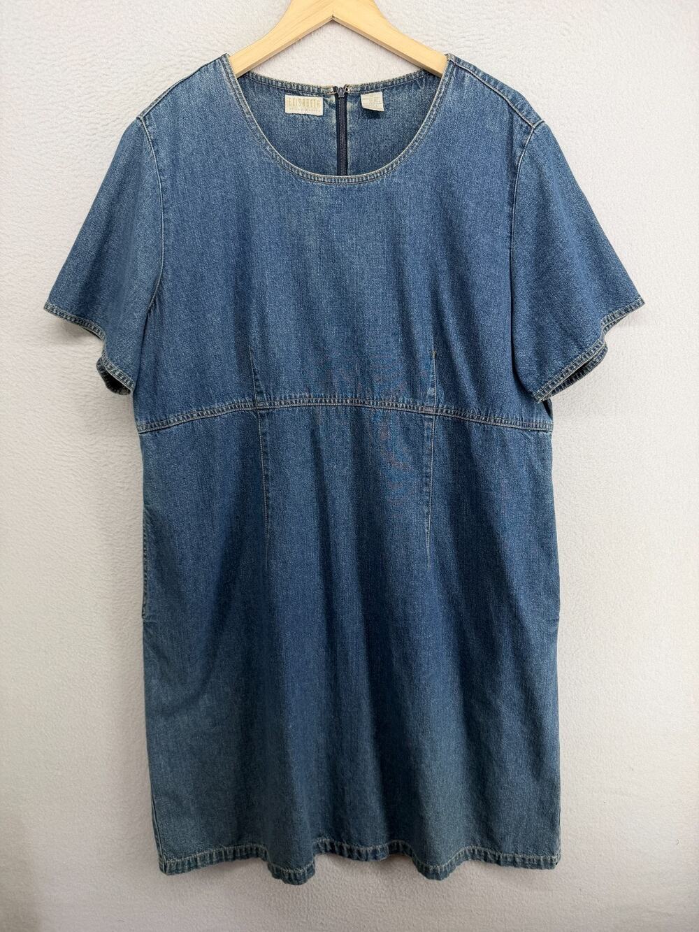LIZ CLAIBORNE Dress 16 ELISABETH Denim Shift Knee Length Cotton Blue HK VTG